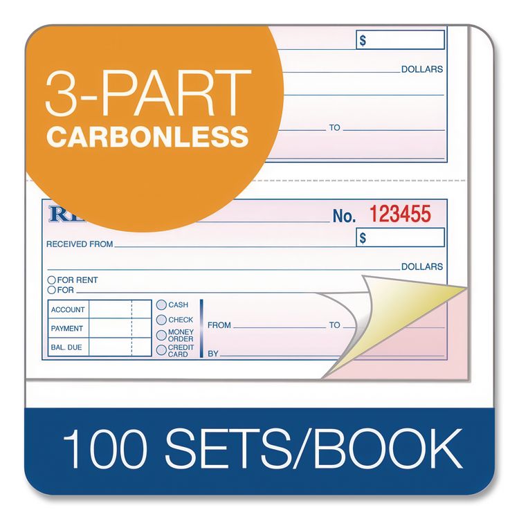 Money and Rent Receipt Book, Account + Payment Sections, Three-Part Carbonless, 7.13 x 2.75, 4 Forms/Sheet, 100 Forms Total