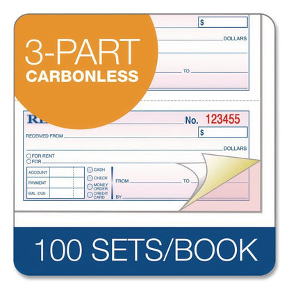 Money and Rent Receipt Book, Account + Payment Sections, Three-Part Carbonless, 7.13 x 2.75, 4 Forms/Sheet, 100 Forms Total