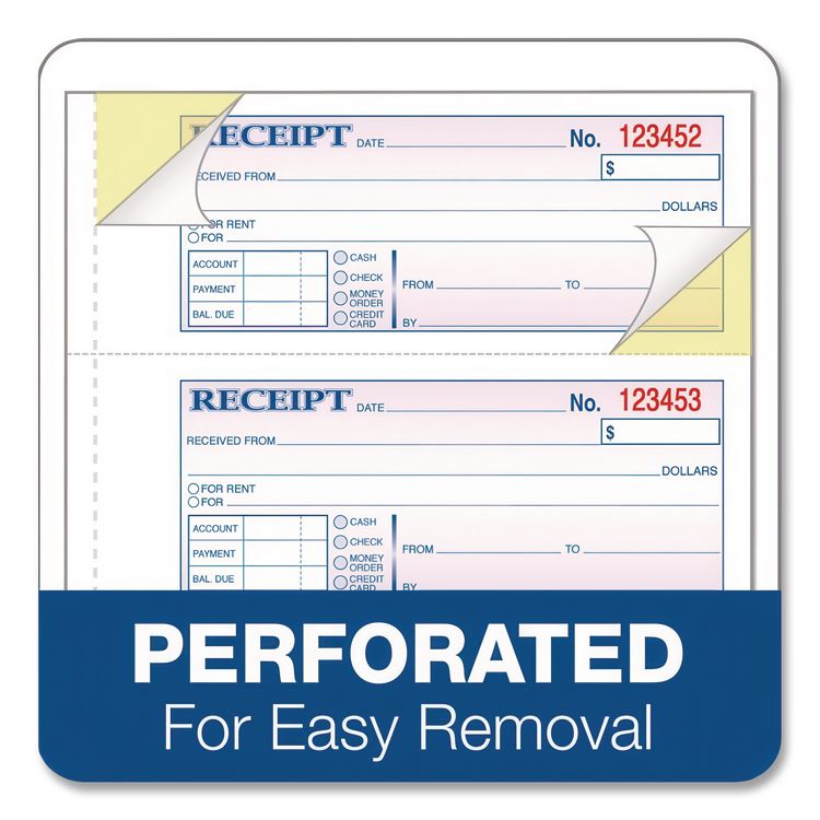 Money and Rent Receipt Book, Account + Payment Sections, Three-Part Carbonless, 7.13 x 2.75, 4 Forms/Sheet, 100 Forms Total