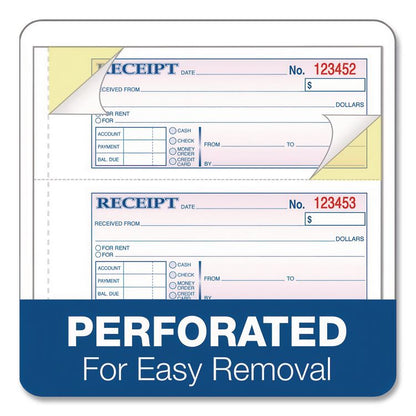 Money and Rent Receipt Book, Account + Payment Sections, Three-Part Carbonless, 7.13 x 2.75, 4 Forms/Sheet, 100 Forms Total