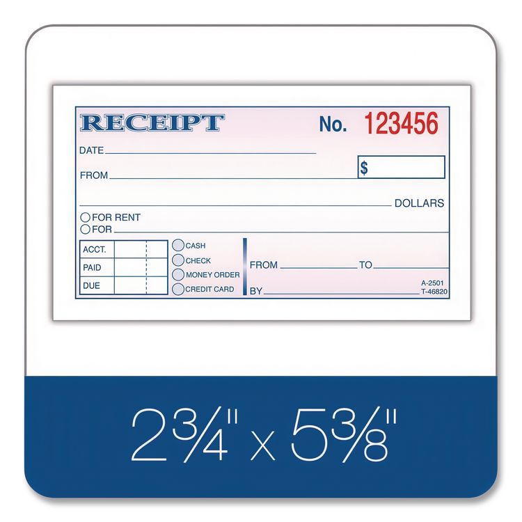 Money and Rent Receipt Books, Two-Part Carbonless, 4.78 x 2.75, 50 Forms Total