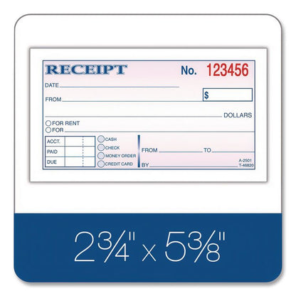 Money and Rent Receipt Books, Two-Part Carbonless, 4.78 x 2.75, 50 Forms Total