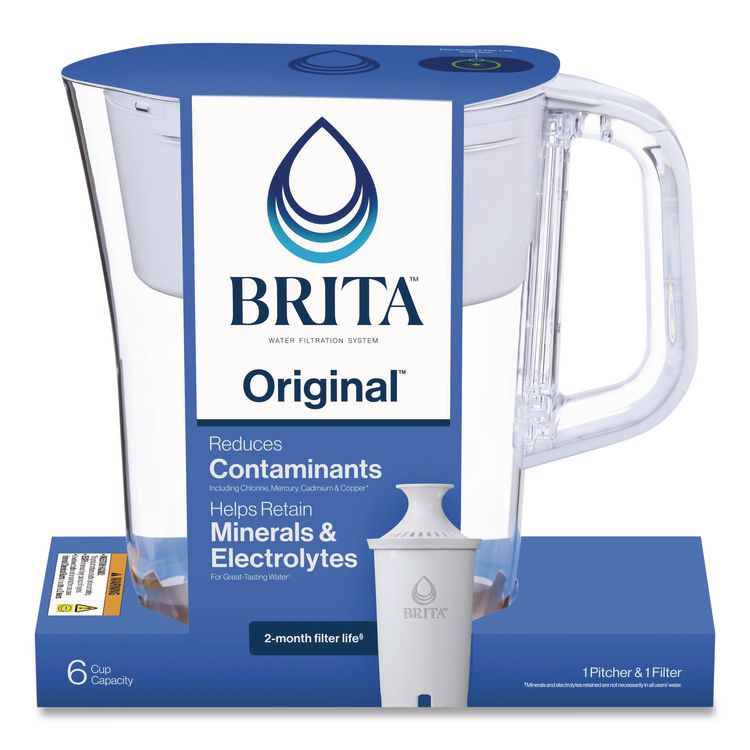 Small 6-Cup Water Filter Pitcher with 1 Standard Filter, Denali, White, 2/Carton