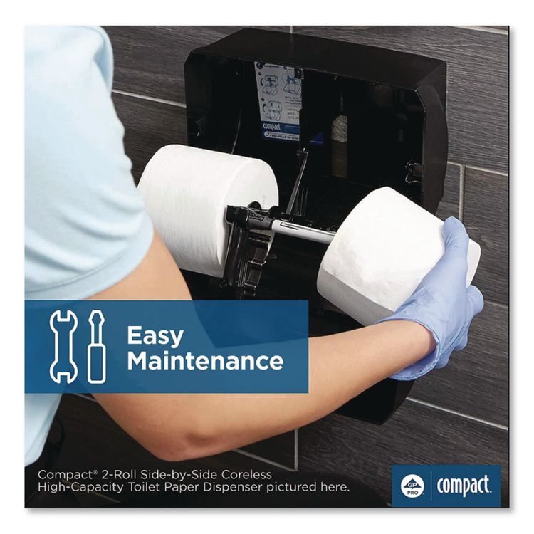 Compact Coreless Side-by-Side Double Roll Tissue Dispenser, 11.5 x 7.63 x 8, Black