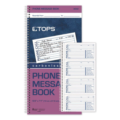 Spiralbound Message Book, Two-Part Carbonless, 5 x 2.75, 4 Forms/Sheet, 200 Forms Total