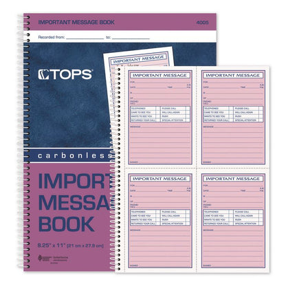 Telephone Message Book with Fax/Mobile Section, Two-Part Carbonless, 3.88 x 5.5, 4 Forms/Sheet, 200 Forms Total