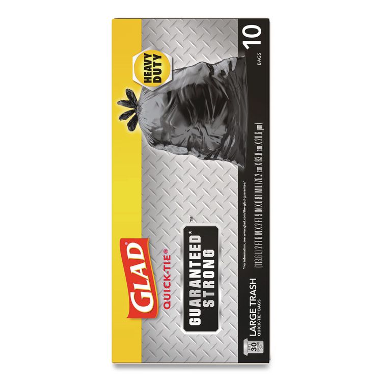 Large Quick-Tie Trash Bags, Tie-Flap, 30 gal, 0.81 mil, 30 x 33, Black, 10 Bags/Box, 12 Boxes/Carton