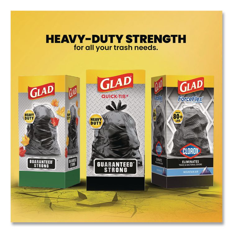 Large Quick-Tie Trash Bags, Tie-Flap, 30 gal, 0.81 mil, 30 x 33, Black, 10 Bags/Box, 12 Boxes/Carton