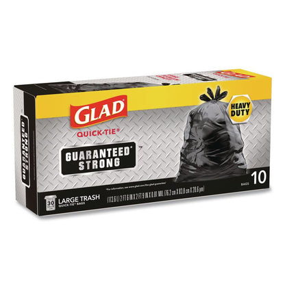 Large Quick-Tie Trash Bags, Tie-Flap, 30 gal, 0.81 mil, 30 x 33, Black, 10 Bags/Box, 12 Boxes/Carton