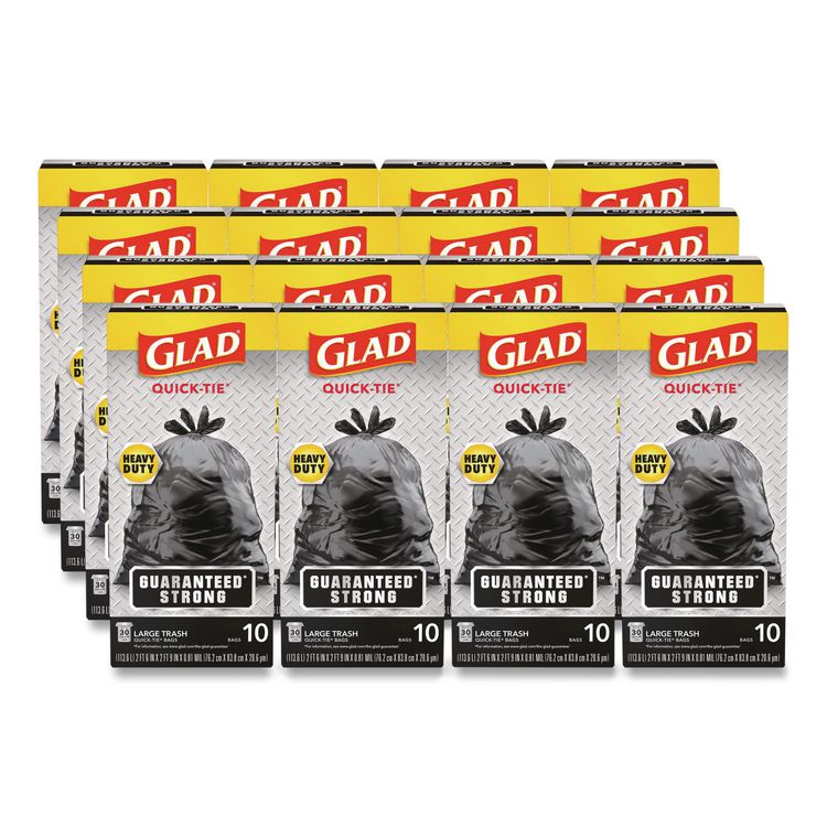 Large Quick-Tie Trash Bags, Tie-Flap, 30 gal, 0.81 mil, 30 x 33, Black, 10 Bags/Box, 12 Boxes/Carton