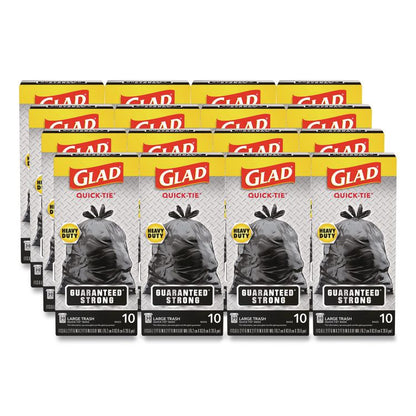Large Quick-Tie Trash Bags, Tie-Flap, 30 gal, 0.81 mil, 30 x 33, Black, 10 Bags/Box, 12 Boxes/Carton