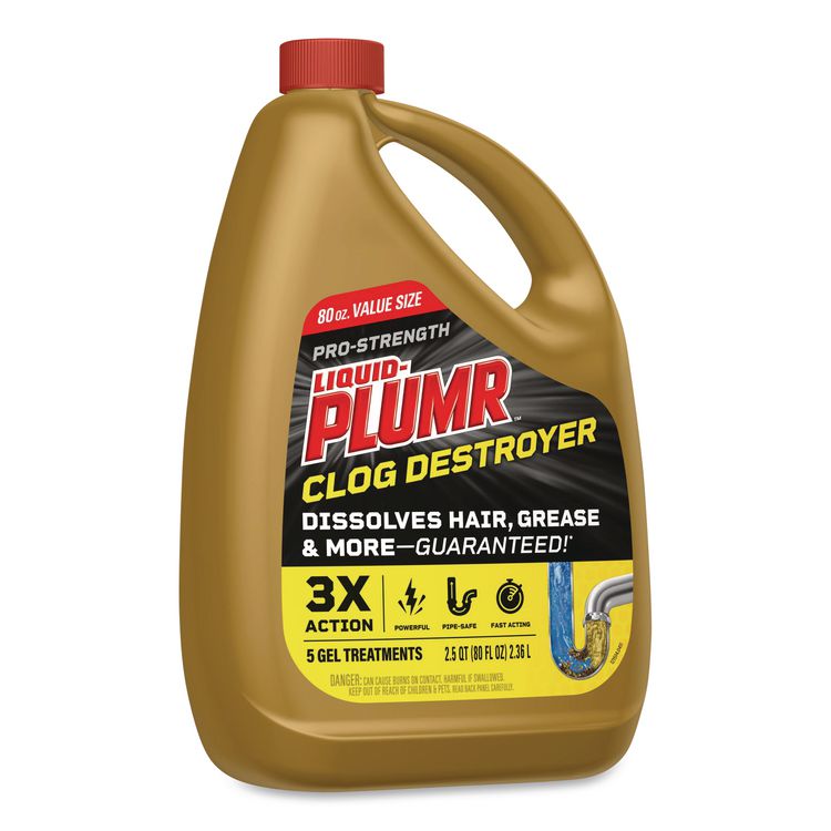 Pro-Strength Full Clog Destroyer Plus PipeGuard, Gel, 80 oz Bottle, 6/Carton