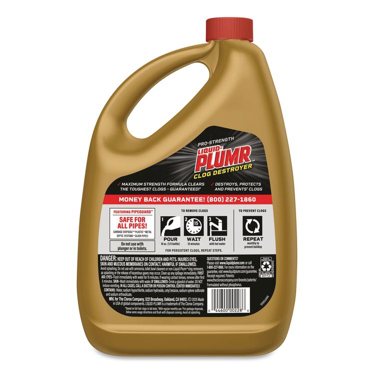Pro-Strength Full Clog Destroyer Plus PipeGuard, Gel, 80 oz Bottle, 6/Carton