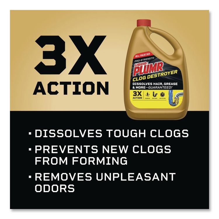 Pro-Strength Full Clog Destroyer Plus PipeGuard, Gel, 80 oz Bottle, 6/Carton