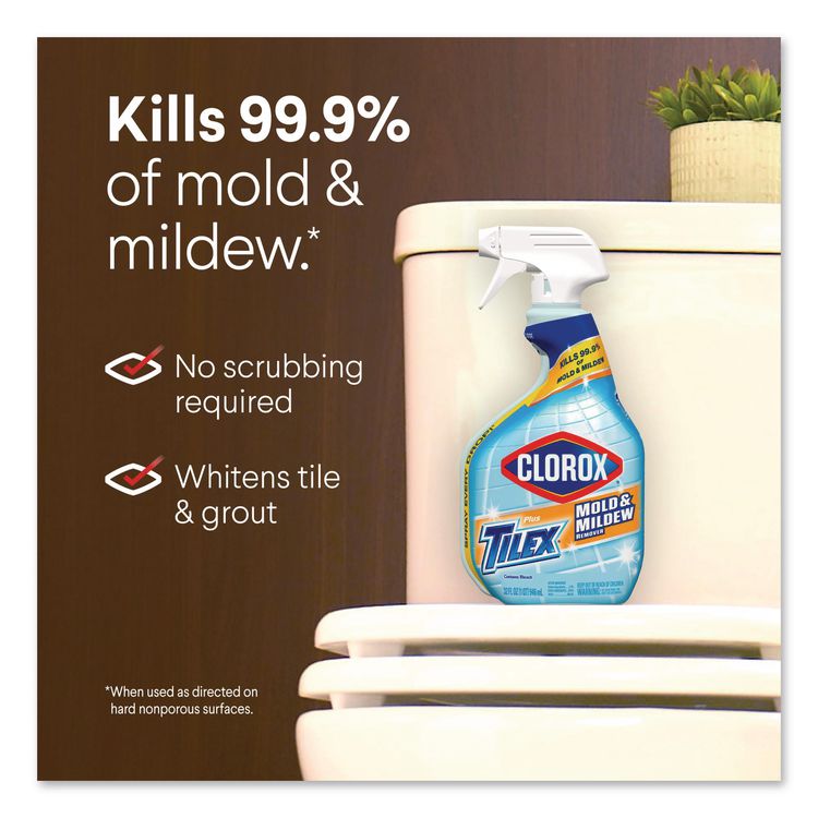Plus Tilex Mold and Mildew Remover with Bleach, Unscented, 32 oz Spray Bottle, 9/Carton