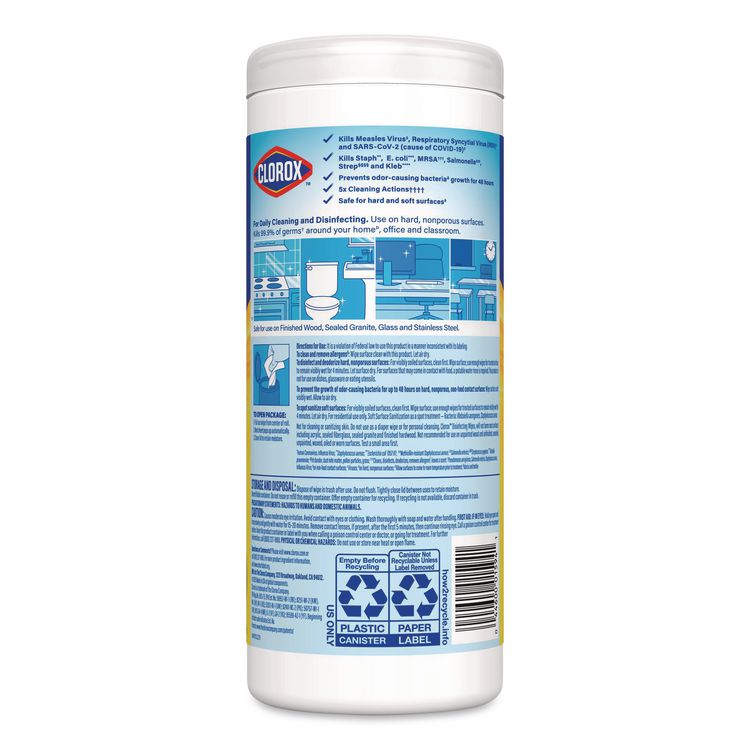 Disinfecting Wipes, Bleach Free Cleaning Wipes, 1-Ply, 7 x 8, Crisp Lemon, White, 35/Canister, 12 Canisters/Carton
