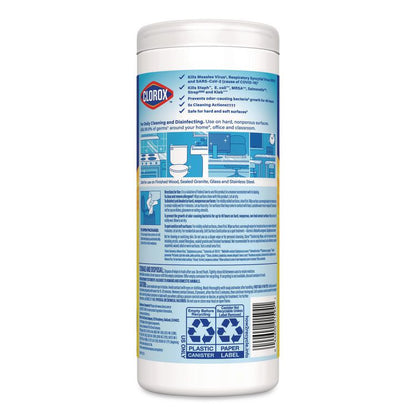 Disinfecting Wipes, Bleach Free Cleaning Wipes, 1-Ply, 7 x 8, Crisp Lemon, White, 35/Canister, 12 Canisters/Carton