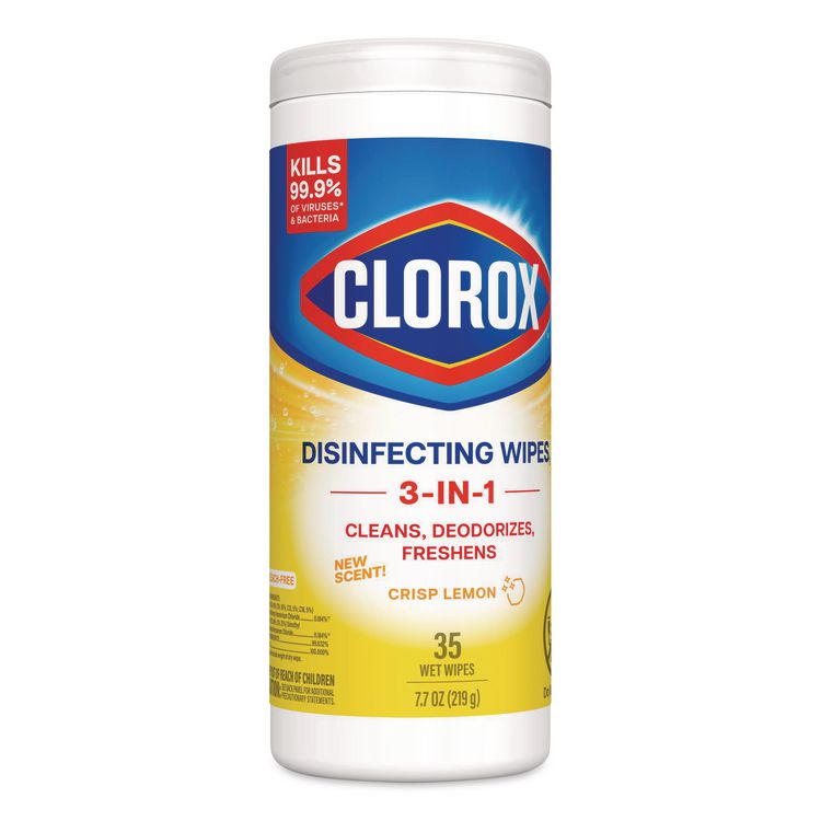 Disinfecting Wipes, Bleach Free Cleaning Wipes, 1-Ply, 7 x 8, Crisp Lemon, White, 35/Canister