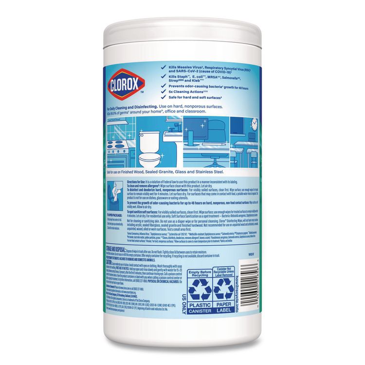 Disinfecting Wipes, Bleach Free Cleaning Wipes, 1-Ply, 7 x 8, Fresh Scent, White, 75/Canister, 6 Canisters/Carton