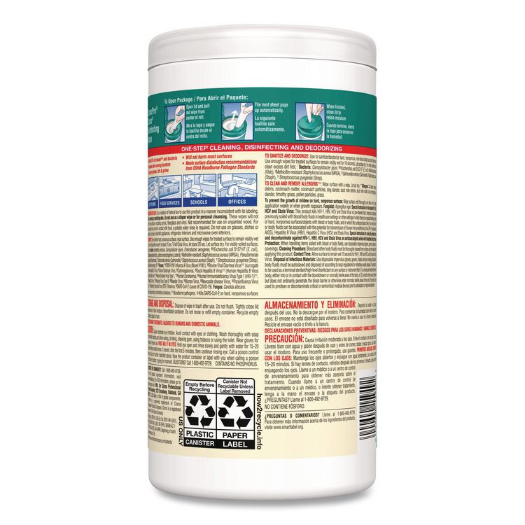 CloroxPro Disinfecting Wipes, 1-Ply, Fresh Scent, 7 x 8, White, 75/Canister, 6 Canisters/Carton