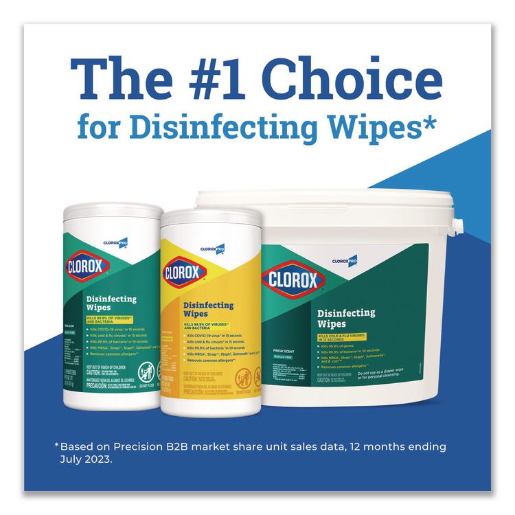 CloroxPro Disinfecting Wipes, 1-Ply, Fresh Scent, 7 x 8, White, 75/Canister, 6 Canisters/Carton