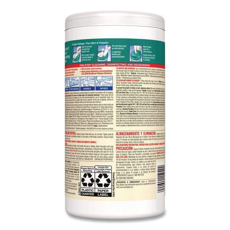 CloroxPro Disinfecting Wipes, 1-Ply, 7 x 8, Fresh Scent, White, 75/Canister