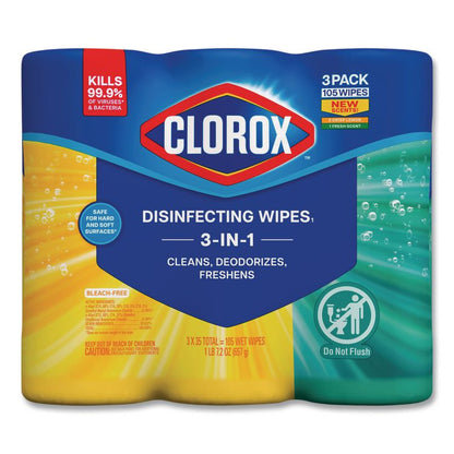 Disinfecting Wipes, 1-Ply, 7 x 8, (1) Fresh Scent/(2) Crisp Lemon, White, 35/Canister, 3 Canisters/Pack