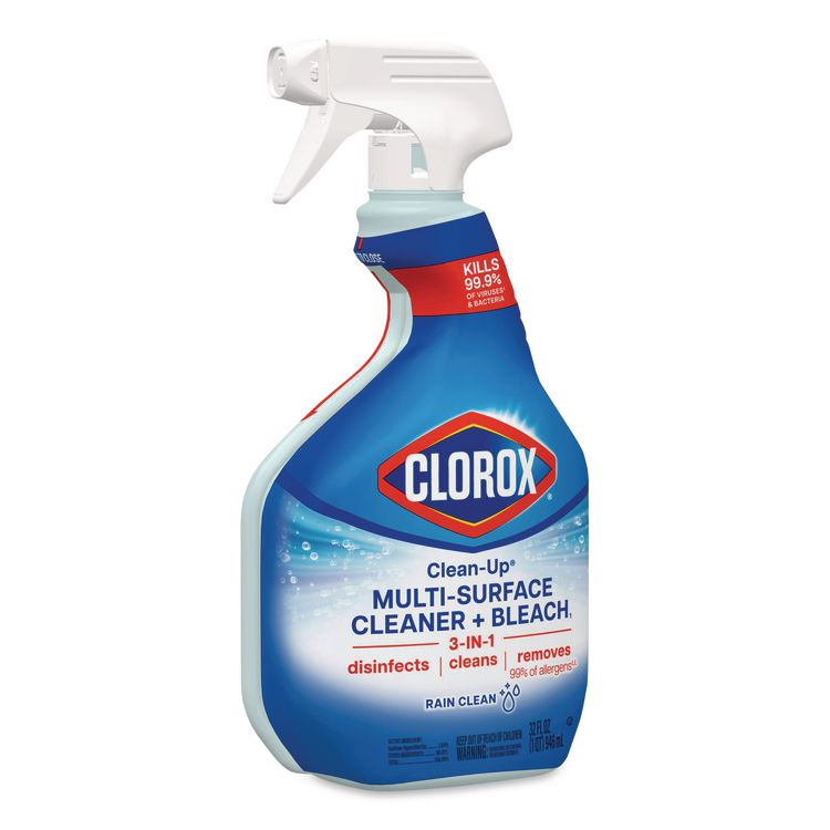 Clean-Up Multi-Surface Cleaner with Bleach, Rain Clean Scent, 32 oz Spray Bottle,9/Carton