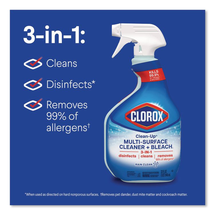 Clean-Up Multi-Surface Cleaner with Bleach, Rain Clean Scent, 32 oz Spray Bottle,9/Carton
