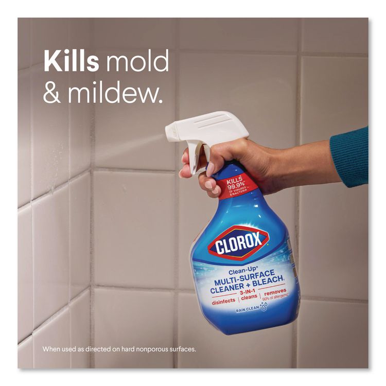 Clean-Up Multi-Surface Cleaner with Bleach, Rain Clean Scent, 32 oz Spray Bottle,9/Carton