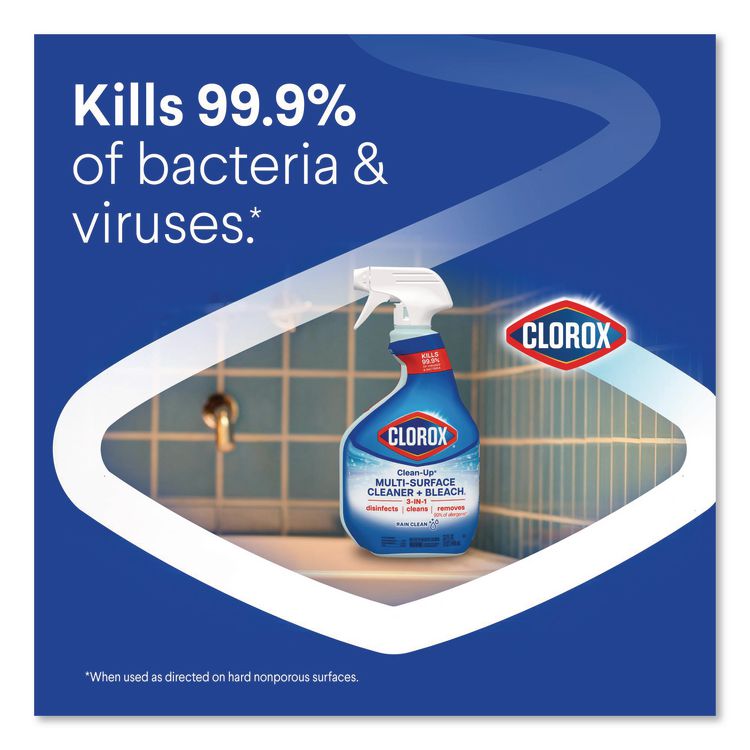 Clean-Up Multi-Surface Cleaner with Bleach, Rain Clean Scent, 32 oz Spray Bottle,9/Carton