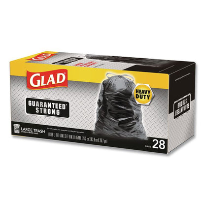 Guaranteed Strong Large Drawstring Trash Bags, Three-Ply, 30 gal, 1.05 mil, 30 x 33, Black, 28/Box