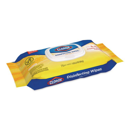 Disinfecting Cleaning Wipes, Flex Pack, 1-Ply, 8 x 7, Lemon Scent, White, 75 Towels/Box