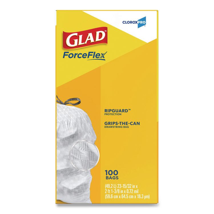CloroxPro ForceFlex Tall Kitchen Drawstring Trash Bags, 13 gal, 24 x 27.38, Gray, 100 Bags/Box, 4 Boxes/Carton