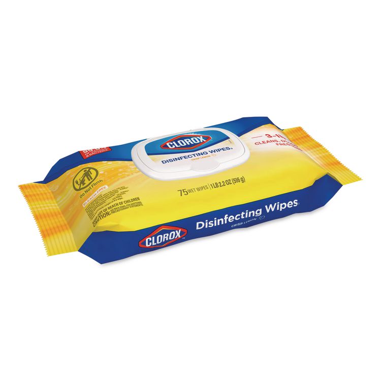 Disinfecting Cleaning Wipes Flex Pack, 1-Ply, 8 x 7, Crisp Lemon, White, 75 Towels/Pack, 6 Packs/Carton