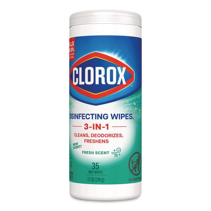 Disinfecting Wipes, Bleach Free Cleaning Wipes, 1-Ply, 7 x 8, Fresh Scent, White, 35/Canister, 12 Canisters/Carton