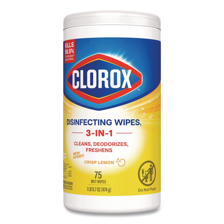 Disinfecting Wipes, Bleach Free Cleaning Wipes, 1-Ply, 7 x 7.75, Crisp Lemon, White, 75/Canister, 6 Canisters/Carton
