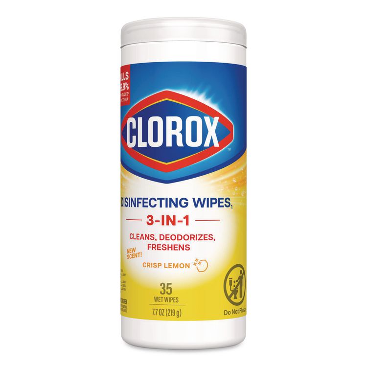 Disinfecting Wipes, Bleach Free Cleaning Wipes, 1-Ply, 7 x 8, Crisp Lemon, White, 35/Canister, 12 Canisters/Carton