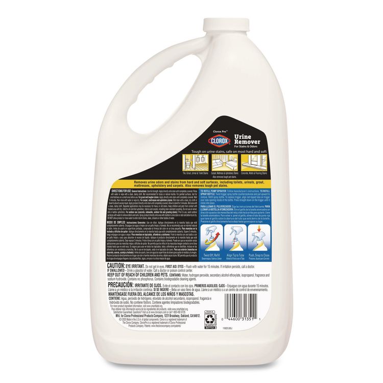 CloroxPro Urine Remover for Stains and Odors, Clean Floral Scent, 128 oz Refill Bottle, 4/Carton