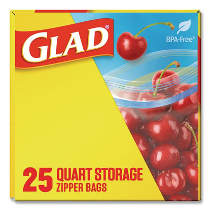 Zipper Food Storage Plastic Bags, Quart Size, 1.75 mil, 7.75 x 7, Clear, 25 Bags/Box, 12 Boxes/Carton