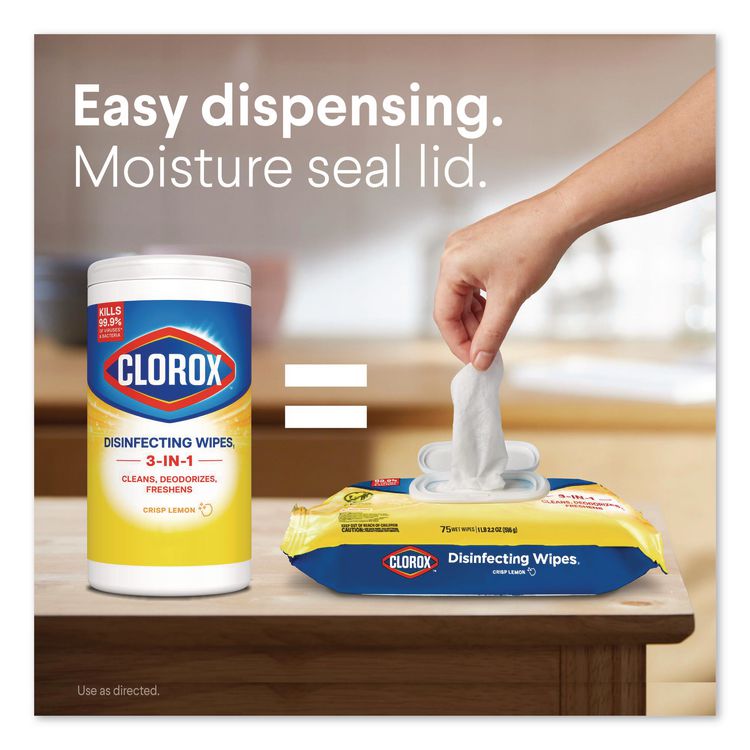 Disinfecting Cleaning Wipes Flex Pack, 1-Ply, 8 x 7, Crisp Lemon, White, 75 Towels/Pack, 6 Packs/Carton