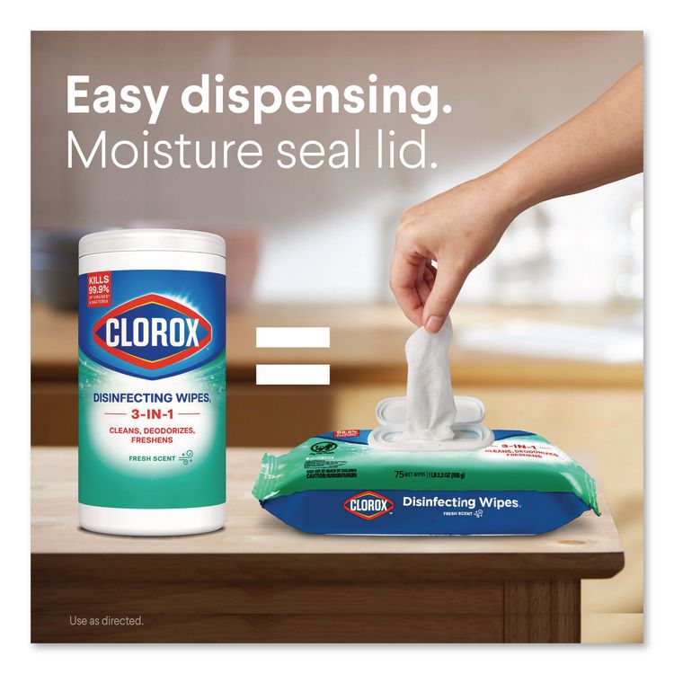 Disinfecting Cleaning Wipes, Flex Pack, 1-Ply, 8 x 7, Fresh Scent, White, 75 Towels/Box
