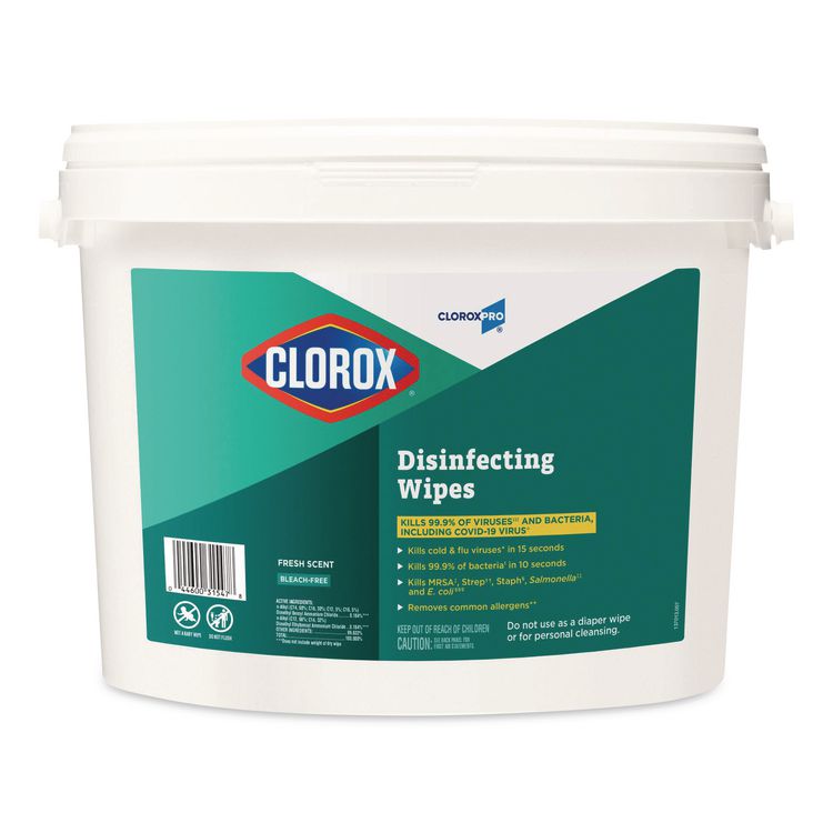 CloroxPro Disinfecting Wipes, 1-Ply, 7 x 8, Fresh Scent, White, 700 Wipes/Bucket