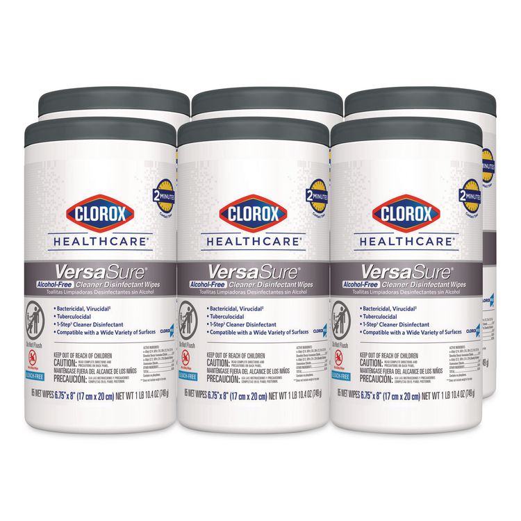 VersaSure Cleaner Disinfectant Wipes, 1-Ply, 6.75 x 8, Fragranced, White, 85/Canister, 6 Canisters/Carton