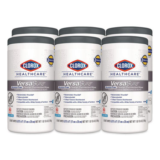 VersaSure Cleaner Disinfectant Wipes, 1-Ply, 6.75 x 8, Fragranced, White, 85/Canister, 6 Canisters/Carton