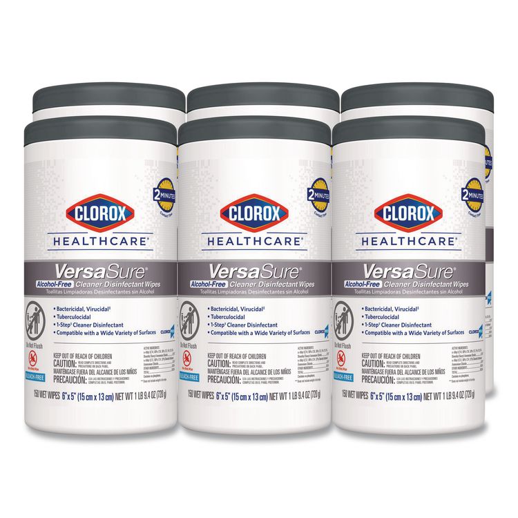 VersaSure Cleaner Disinfectant Wipes, 1-Ply, 6 x 5, Fragranced, White, 150/Canister, 6 Canisters/Carton