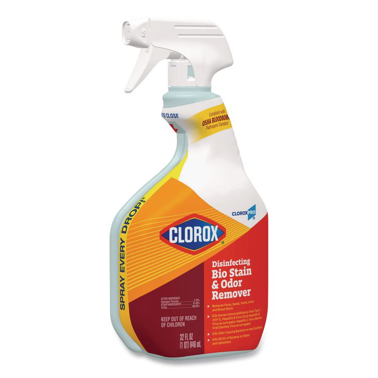 CloroxPro Disinfecting Bio Stain and Odor Remover, Fragranced, 32 oz Spray Bottle, 9/Carton