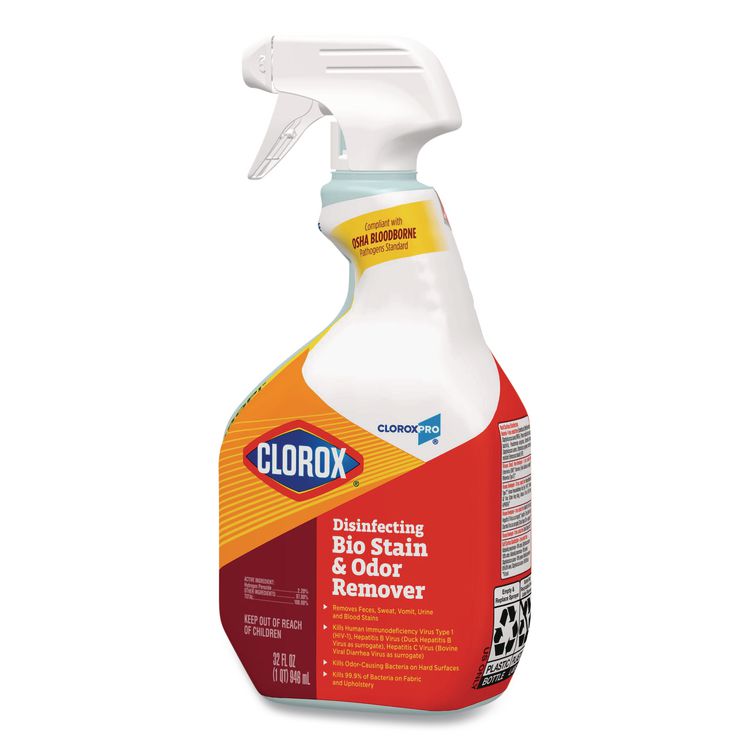 CloroxPro Disinfecting Bio Stain and Odor Remover, Fragranced, 32 oz Spray Bottle, 9/Carton