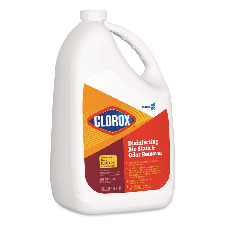 CloroxPro Disinfecting Bio Stain and Odor Remover, Fragranced, 128 oz Refill Bottle, 4/Carton