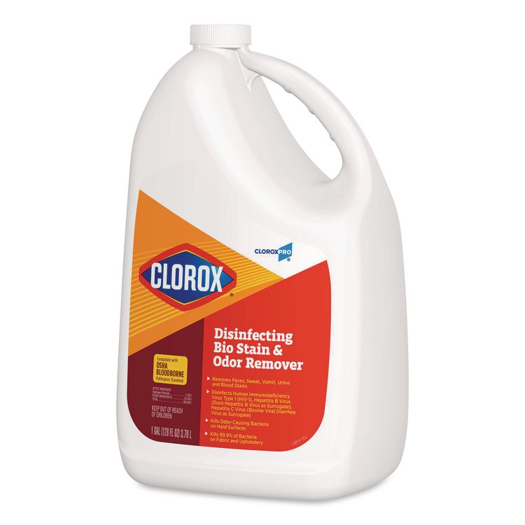 CloroxPro Disinfecting Bio Stain and Odor Remover, Fragranced, 128 oz Refill Bottle, 4/Carton